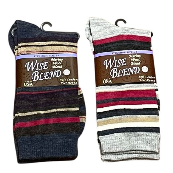 Merino Wool Blend Women’s Striped Socks, 2 Packs, Sizes 6-9, NWT - Picture 1 of 6